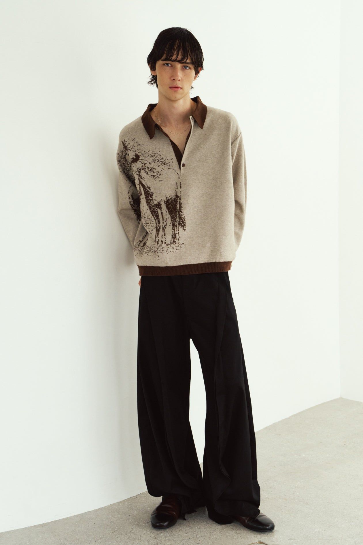 リバーシブル ジャガードポロニット (ブラウン) reversible jacquard polo knit(unisex) (Brown) / 26AW