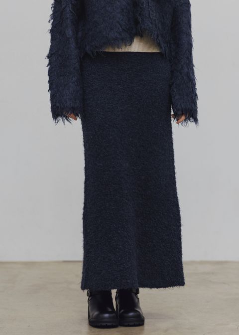 boucle pencil knit SK / ブークレ ペンシルニットスカート (ネイビー) / 25AW