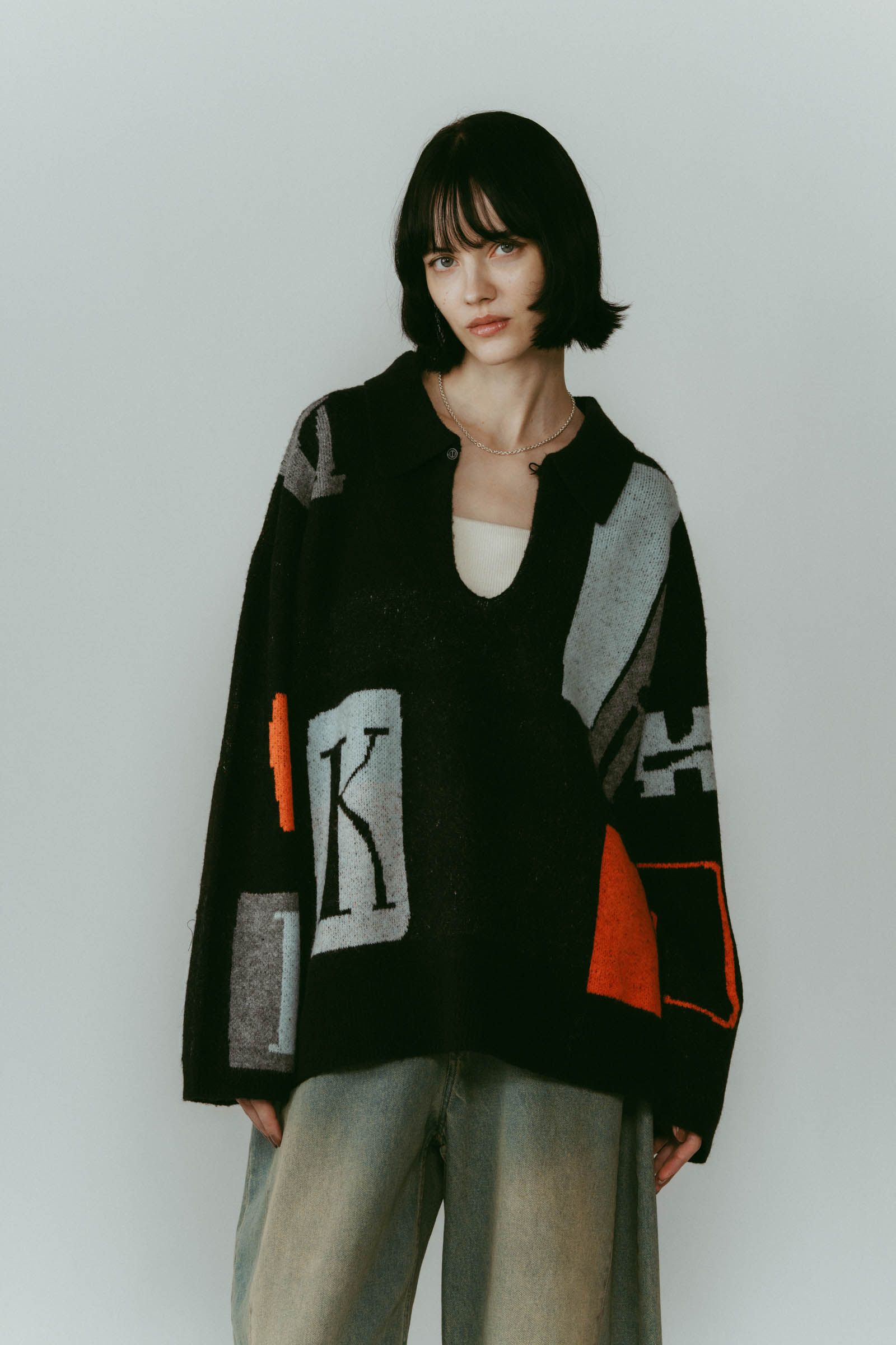 K design knit pullover(unisex) / Kデザイン ニットプルオーバー (ブラック) / 25AW