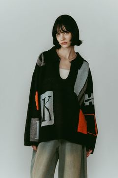 K design knit pullover(unisex) / Kデザイン ニットプルオーバー (ブラック) / 25AW