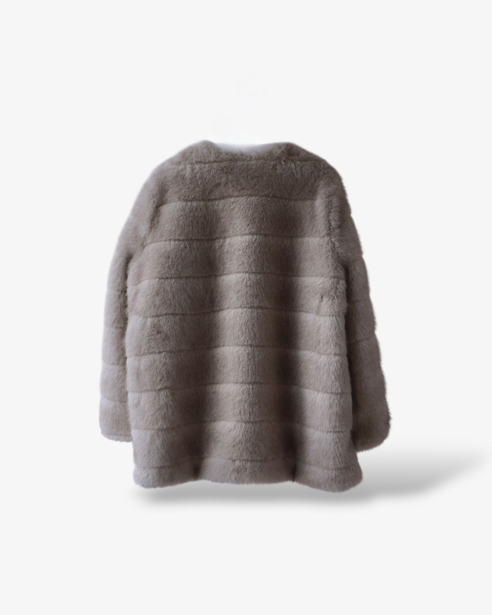 【25AW】Border Fur Coat (グレージュ) / ボーダーファーコート / エコファー / フェイクファー