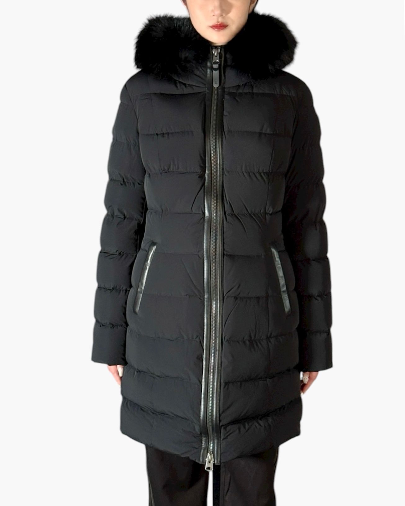 【2025AW】CALLA-BX / ファー付きストレッチダウンコート (ブラック) / レディース