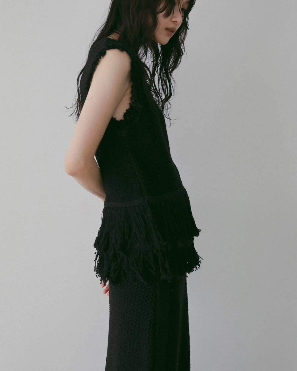 フリンジ ニットタンクトップ (ブラック) Fringe Knit Tanktop (Black) / 26SS