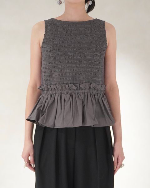 コットンシャーリングトップス (ダークグレー)  Shirring Tops (Dark gray) /  26SS
