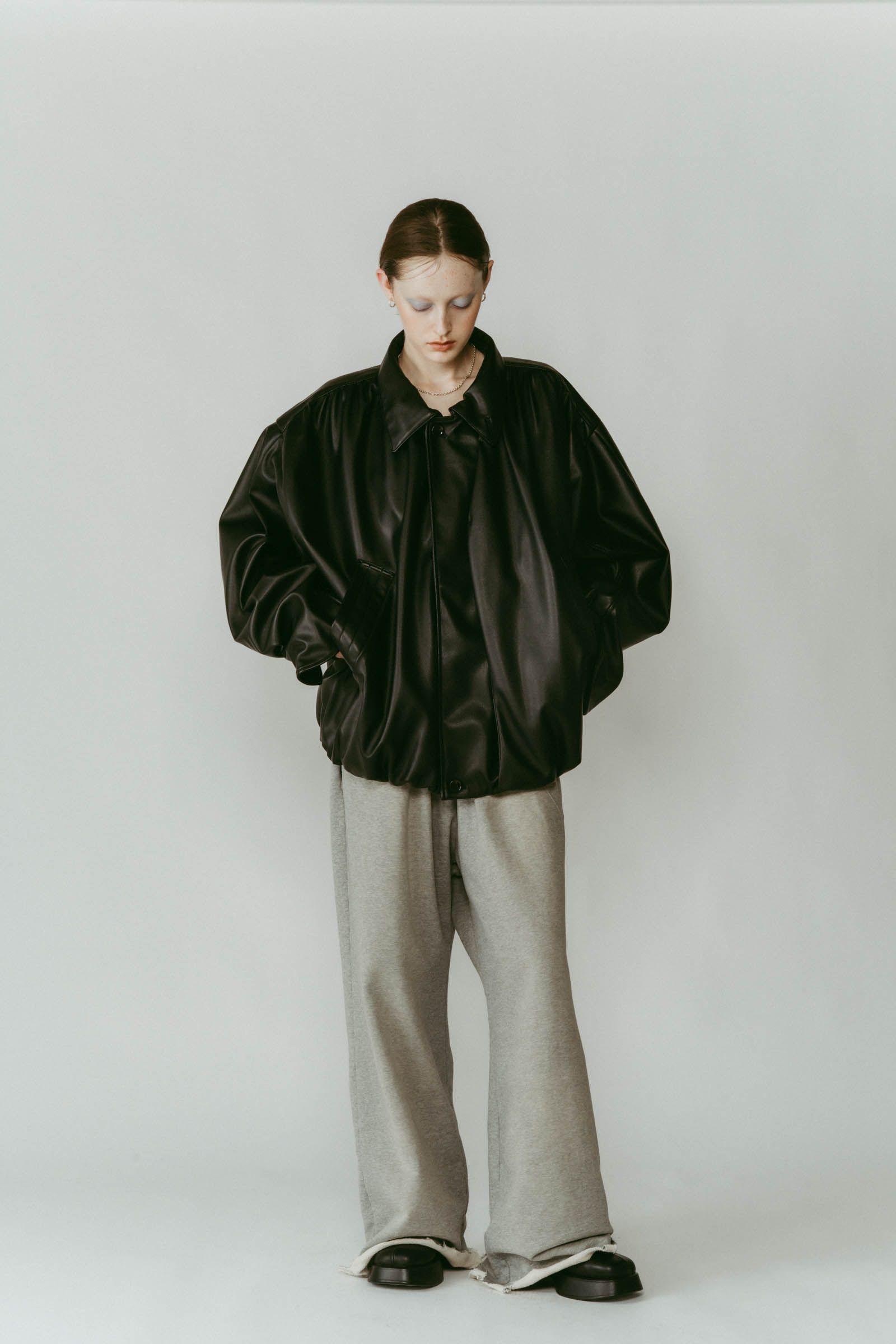 voluminous leather jacket(unisex) / ボリュームレザージャケットブルゾン (ブラック) / 25AW