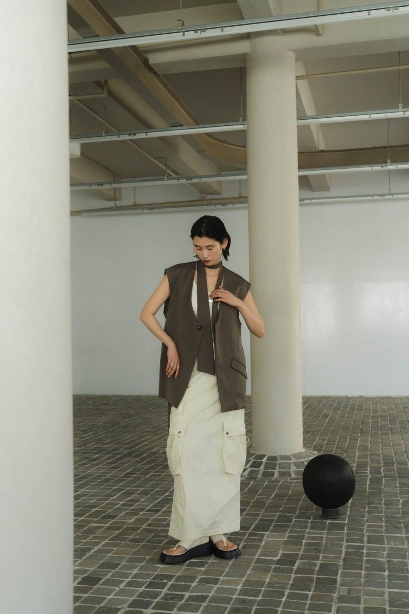2way collarless gilet / 2ウェイ カラーレスジレ (グレージュ) / ユニセックス