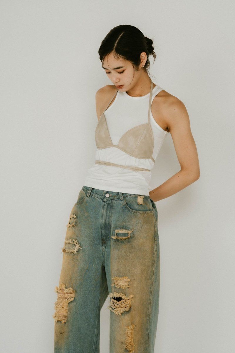 wrap leather bustier / ラップレザービスチェ (サンドベージュ) / 25SS