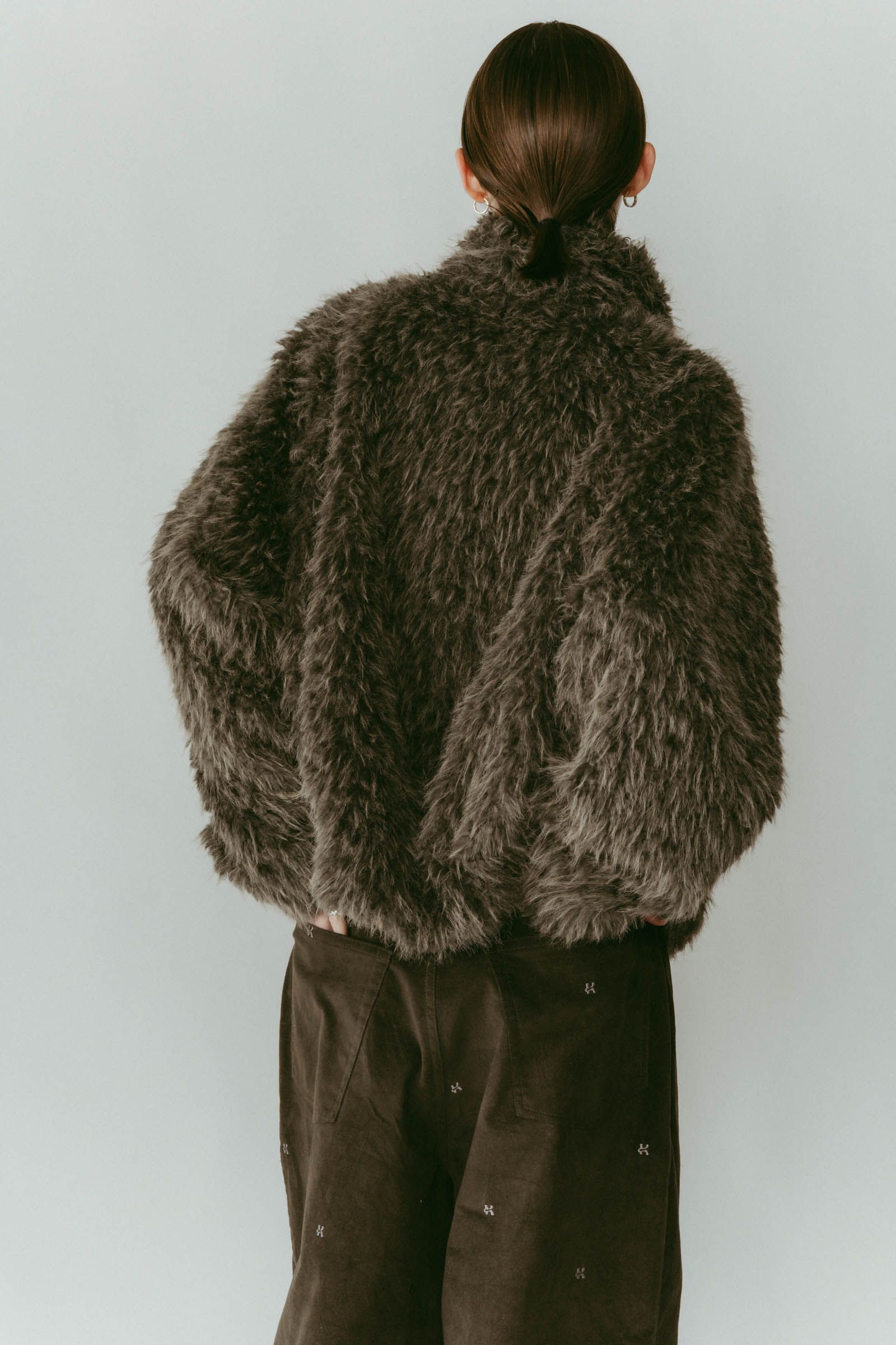 shaggy stand collar coat / シャギースタンドカラーコートブルゾン (グレー) / 25AW