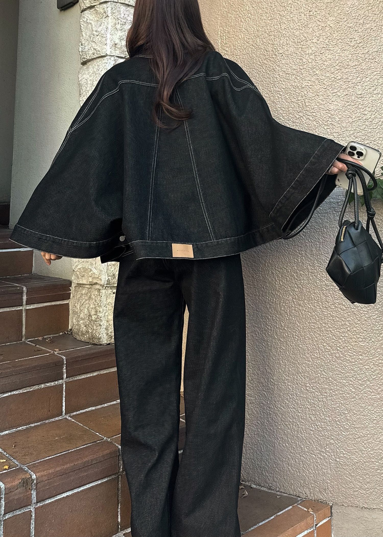 trucker detail denim poncho JK / トラッカー ポンチョ デニムジャケット (Black) / 26SS