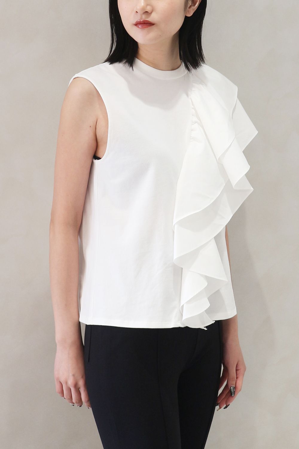 UNBALANCE RUFFLE TANK TOP / アンバランス ラッフル タンクトップ (ミルク)