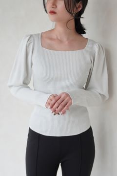GLITTER KNIT VOLUME SLEEVE TOPS / ラメニットボリュームスリーブリブトップス (ライトグレー)