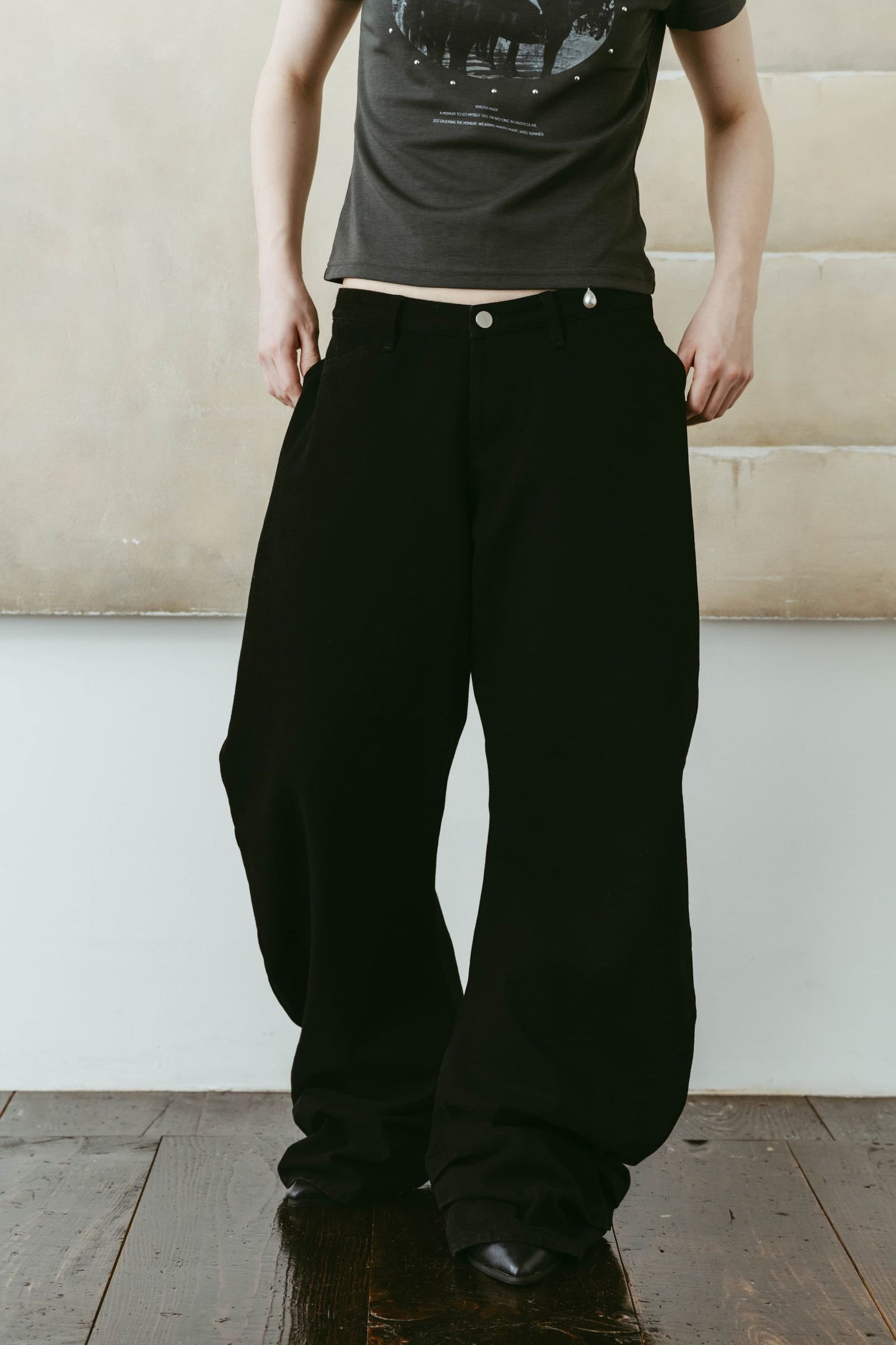 ドレープデニム (スタッズなしブラック) draped denim pants(unisex) (Black) /  26SS