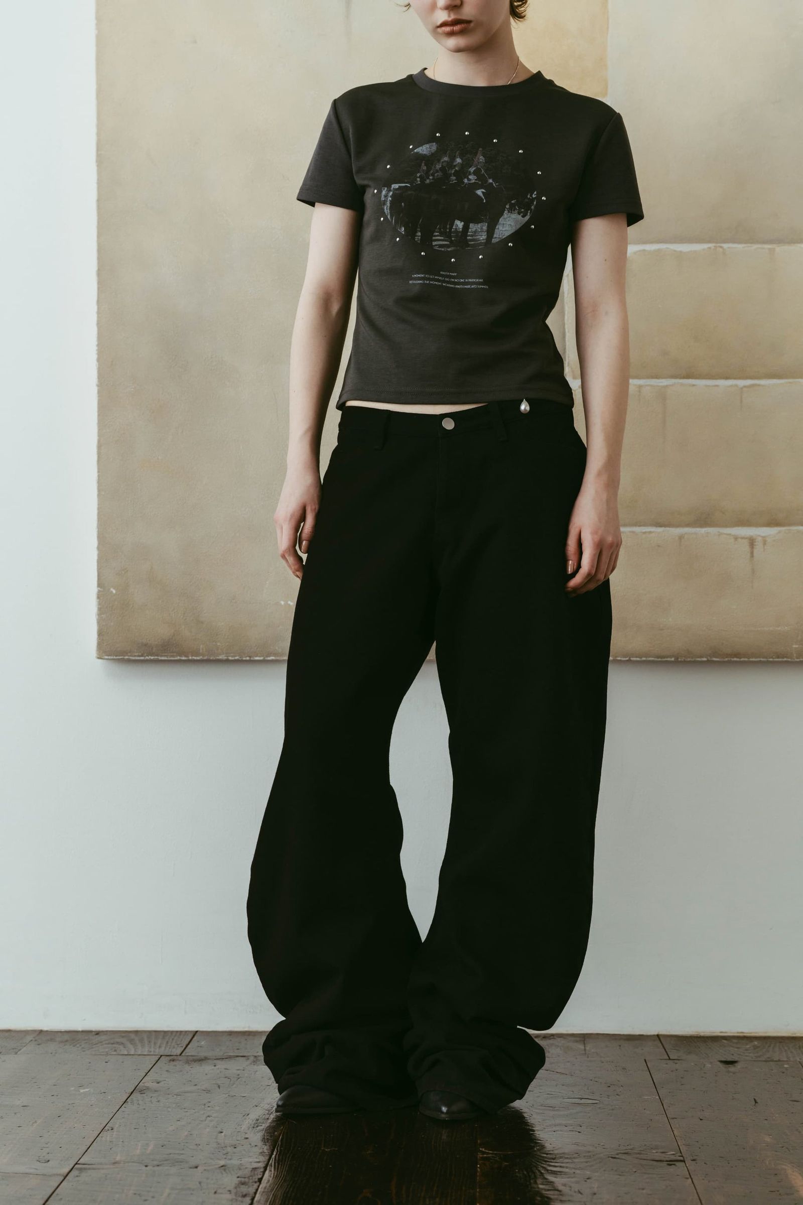 ドレープデニム (スタッズなしブラック) draped denim pants(unisex) (Black) /  26SS