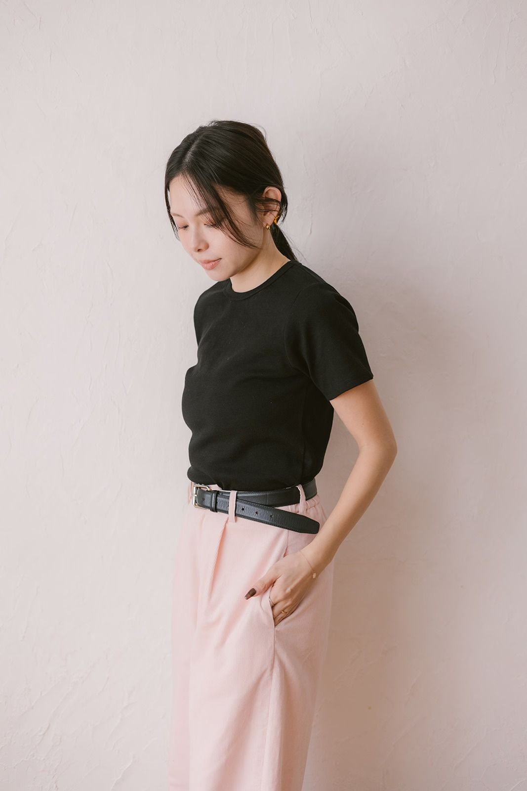 ベーシックスリムハーフスリーブTシャツ (ブラック) Basic T-shirt (Black) /  26SS