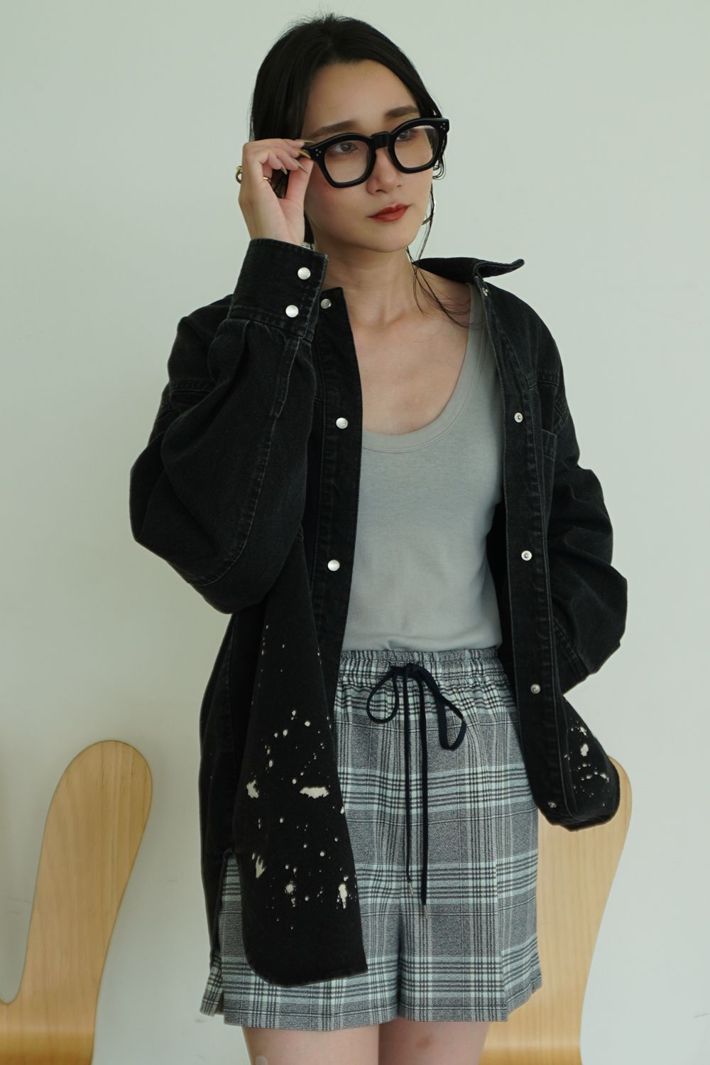 DENIM DISCHARGE PRINTHING SHIRTS (NOIR) / デニムペインティングシャツ ノワール