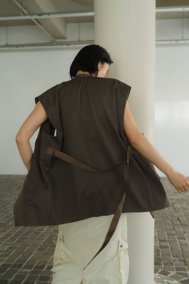 2way collarless gilet / 2ウェイ カラーレスジレ (グレージュ) / ユニセックス