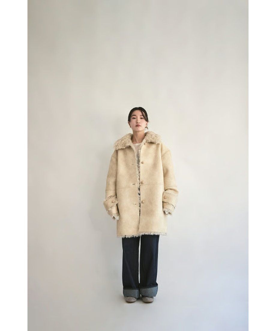 【25AW】Vintage Like Fake Mouton Reversible Coat (クリーム) / ヴィンテージライクムートン リバーシブルファーコート / エコファー / フェイクファー