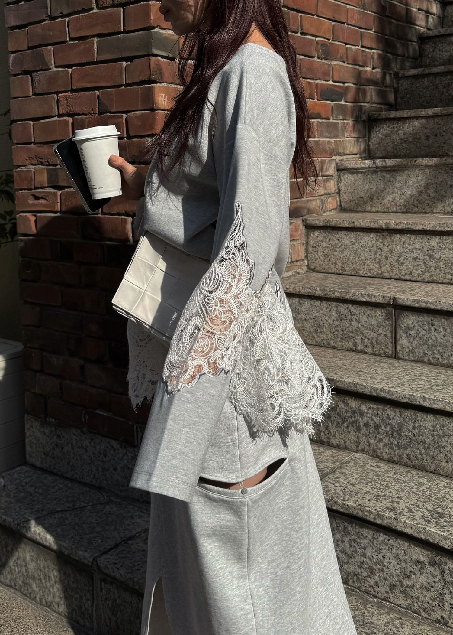 scallop lace sheer panel cut & sewn tops / シアーレース カットソートップス (Gray) / 26SS