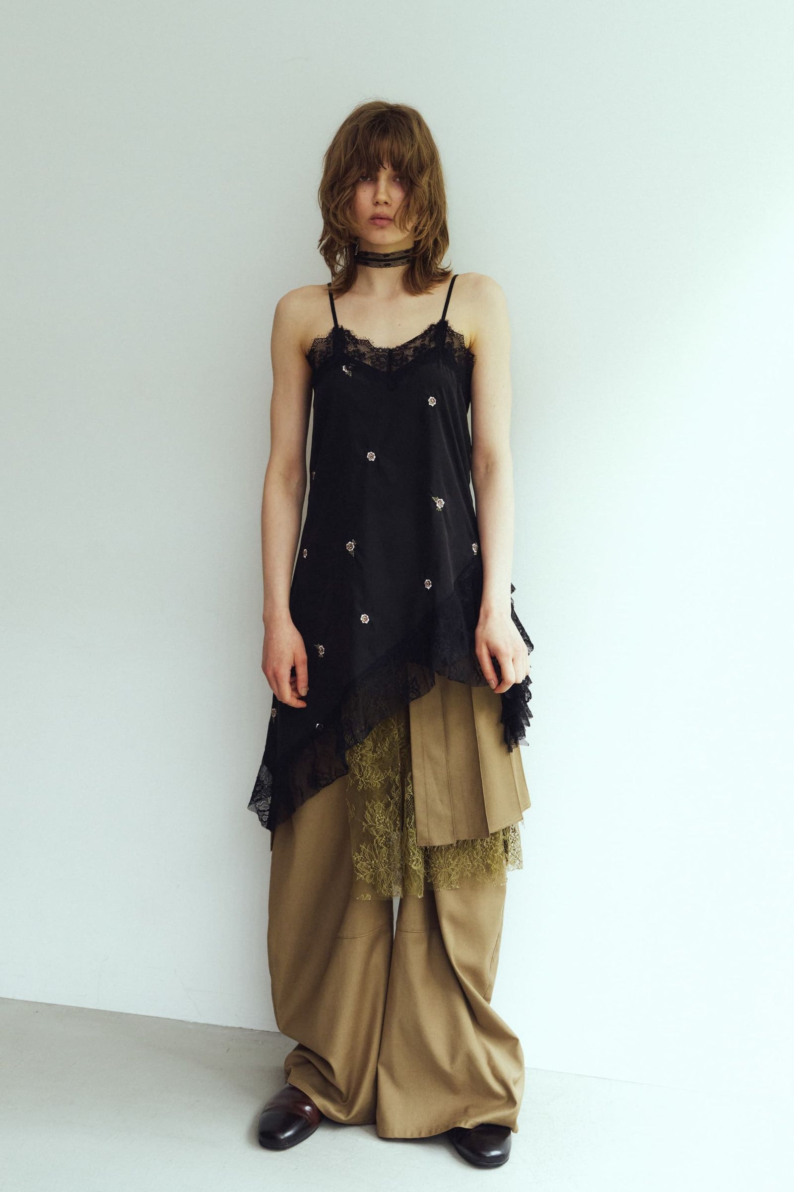 レースキャミソールドレス (ブラック) lace cami dress (Black) / 26AW