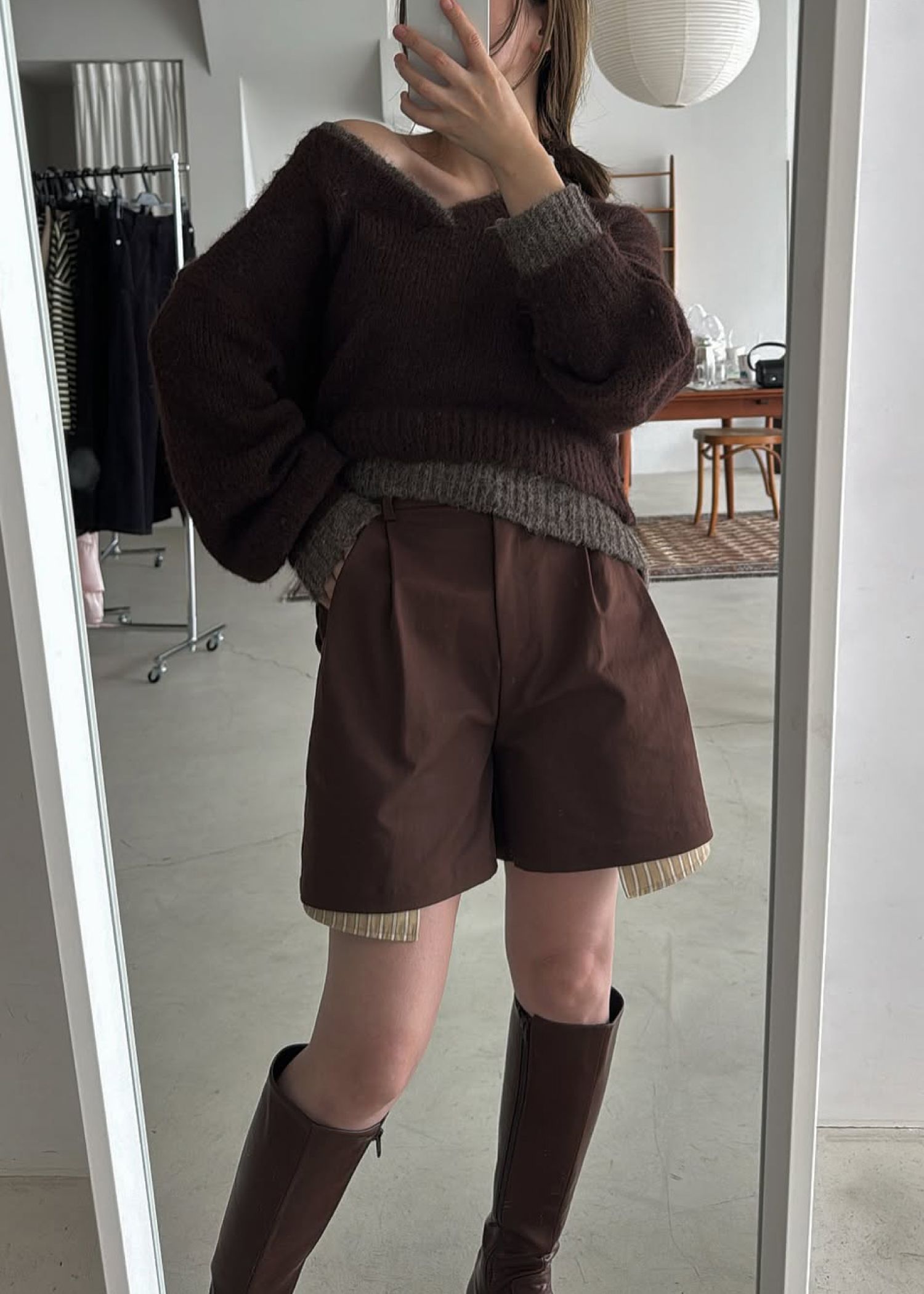 stripe pocket peep tuck chino S/PT / タックチノ ショートパンツ (ブラウン) / 25AW