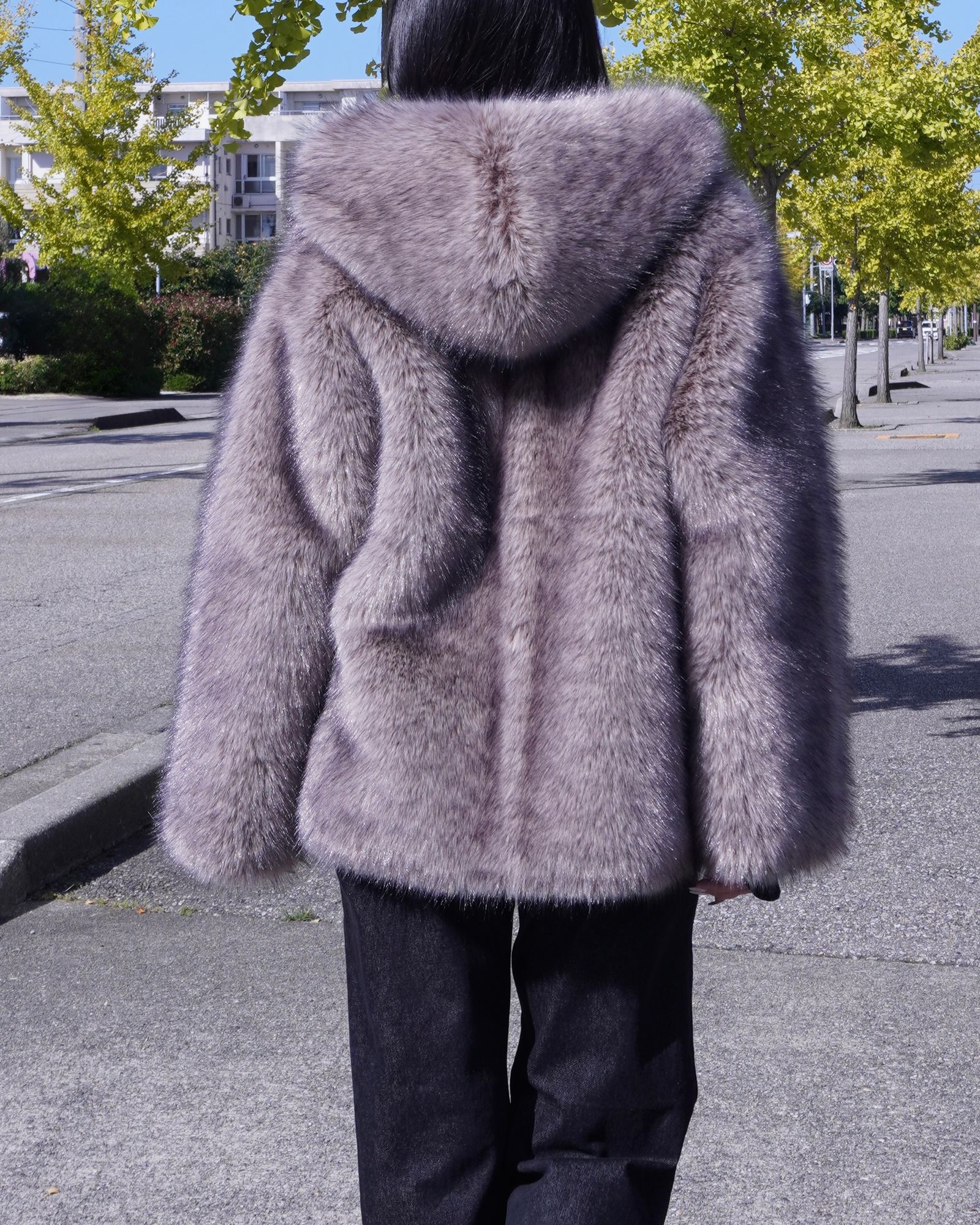【25AW】Fox Like Fur Hoodie Coat / フォックスライクファー リバーシブルフーディコート (ベージュ) / エコファー / フェイクファー