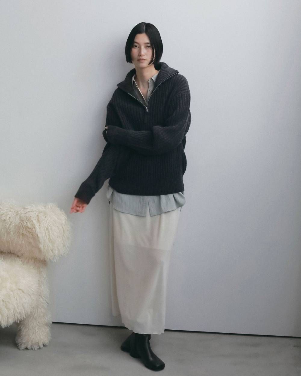 ハーフジップリブニット (チャコールグレー) Halfzip Rib Knit (Charcoal gray) / 26AW 【6月29日まで期間限定予約】