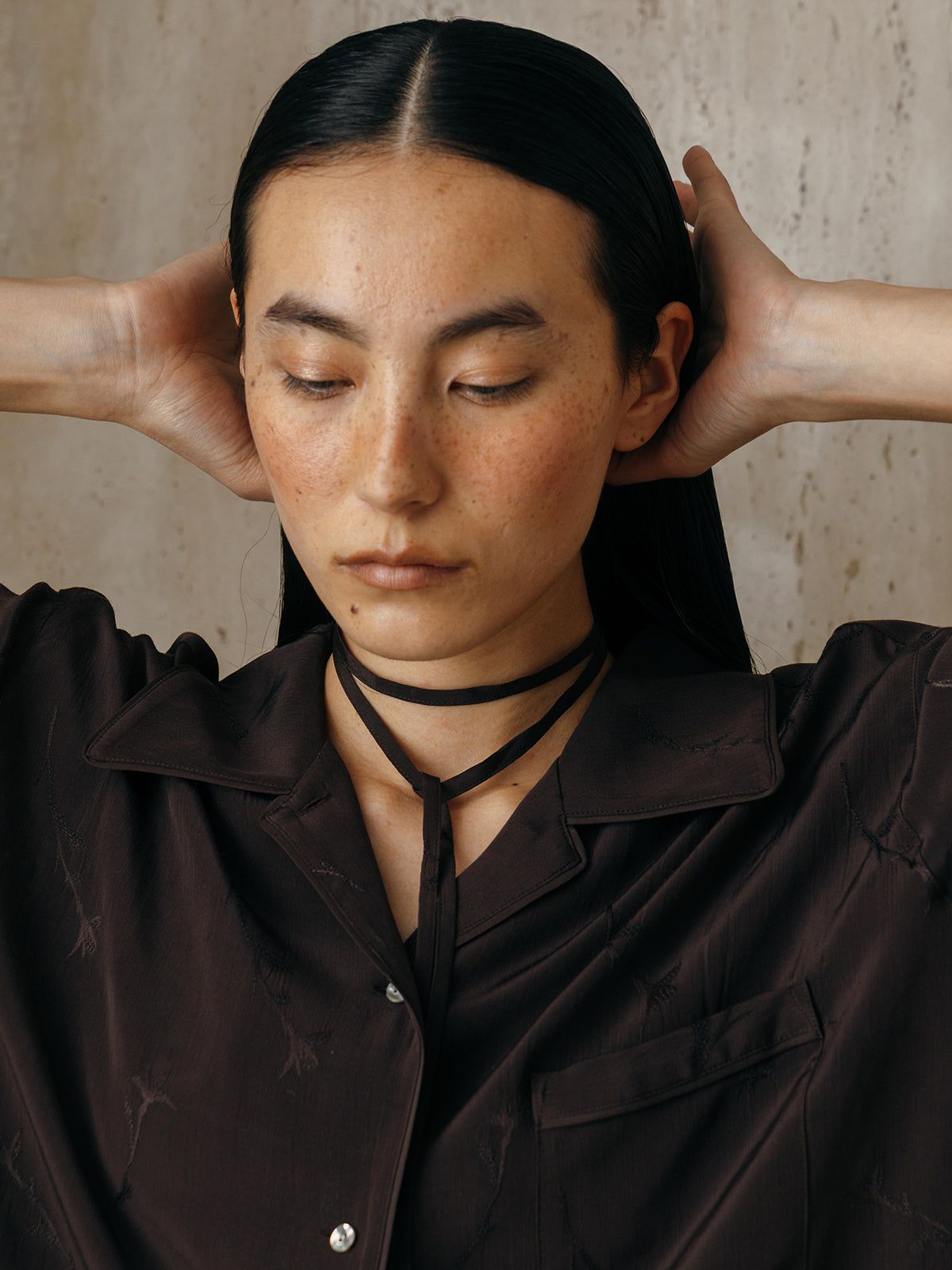 サテンジャガードシャツ (ブラック) SATIN JQ SHIRTS (Black) /  26SS