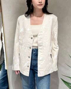 【25SS】NO COLLAR JEAN JACKET / ノーカラー デニムジャケット (ホワイト×ホワイト) / レディース