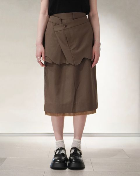レイヤード ミディアム丈スカート (ブラウン) cut layered mid length skirt (Brown) /  26SS