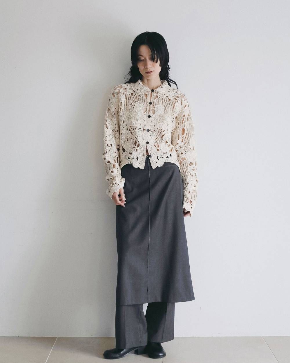 エンブロイダリーオーバーシャツ (アイボリー) Embroidery Over Shirts (Ivory) /  26AW