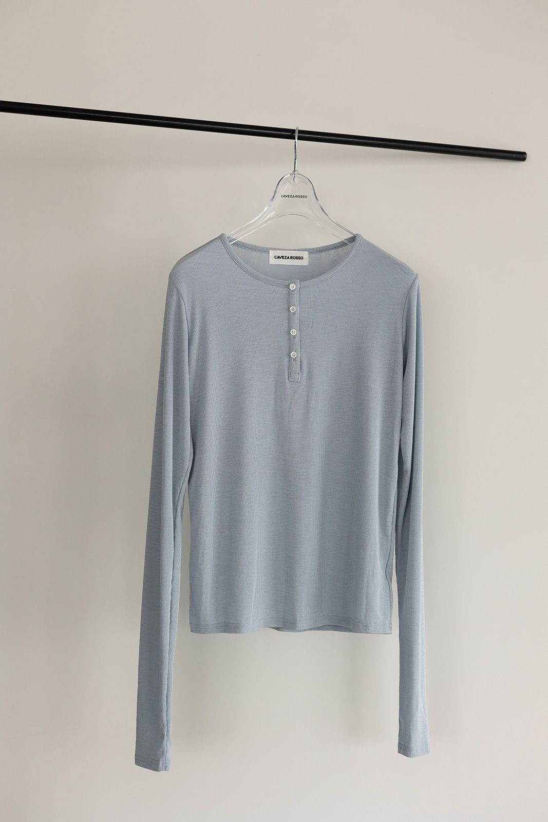 ヘンリーネックリブカットソートップス (スカイブルー)  Henley neck top (SkyBkue) /  26SS