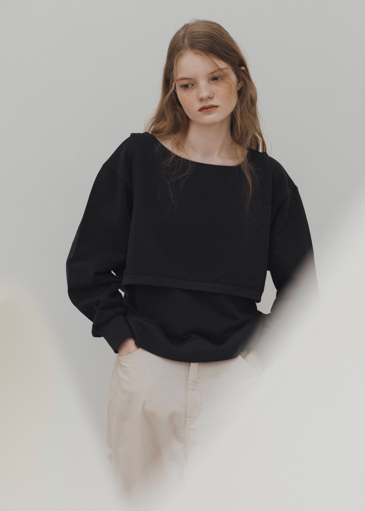 asymmetry 2 piece layered sweat / 2ピースレイヤードスウェット (ブラック) / 25AW /