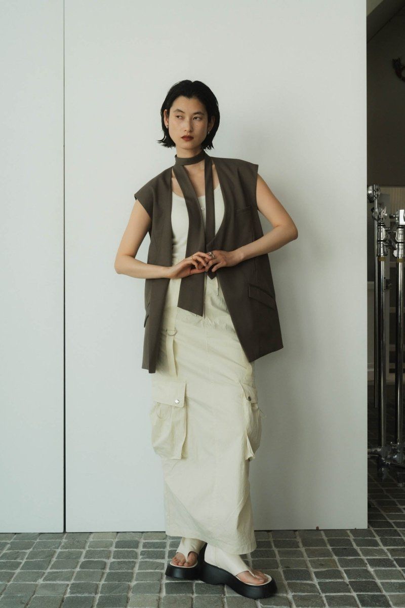 2way collarless gilet / 2ウェイ カラーレスジレ (グレージュ) / ユニセックス