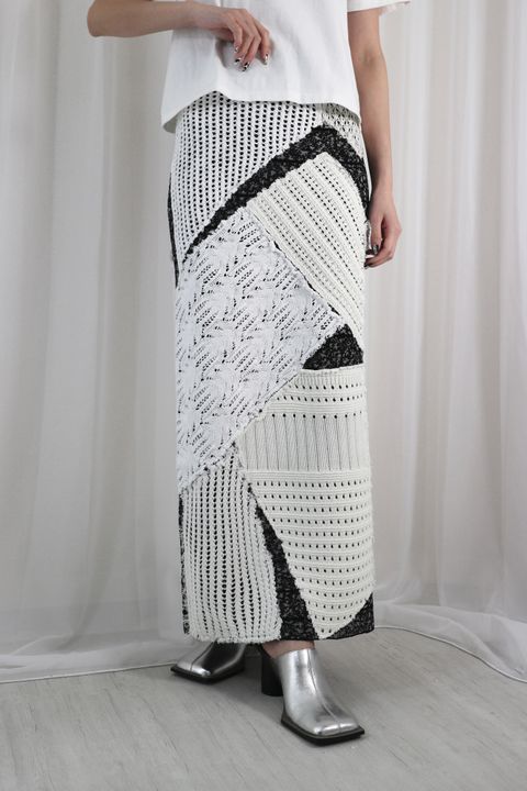 PATCHWORK I LINE KNIT SKIRT / パッチワークIラインニットスカート (ミルク)