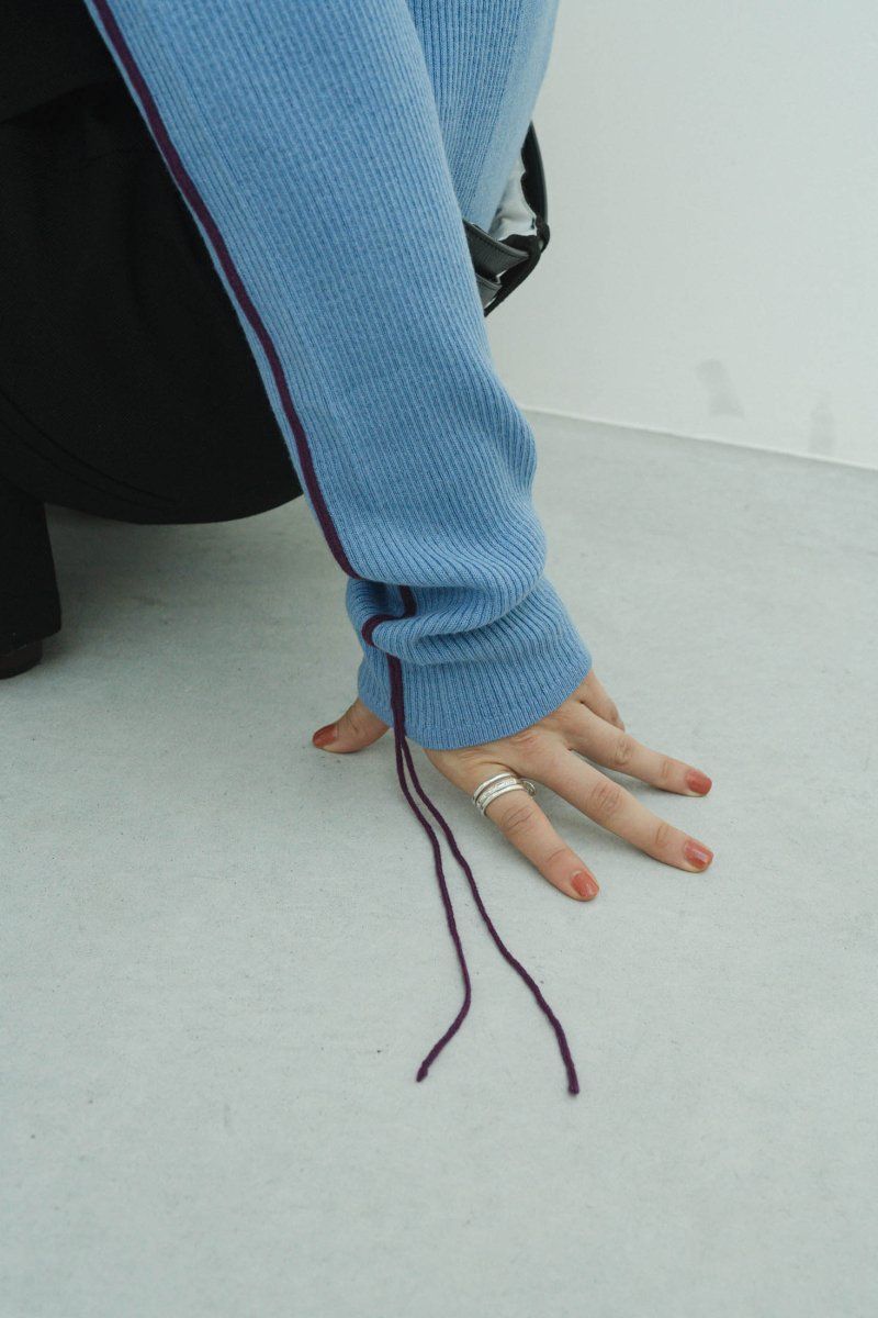 2way piping high neck knit / パイピングハイネックニット (ブルー)