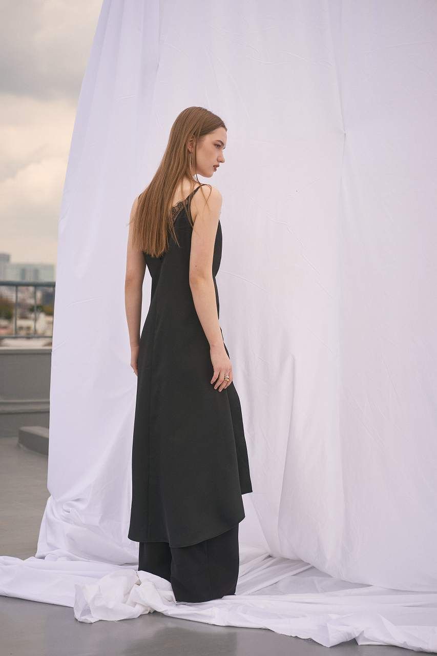 レーストリムサテンキャミソール (ブラック) Lace-trim Satin Camisole (Black) / 26AW *
