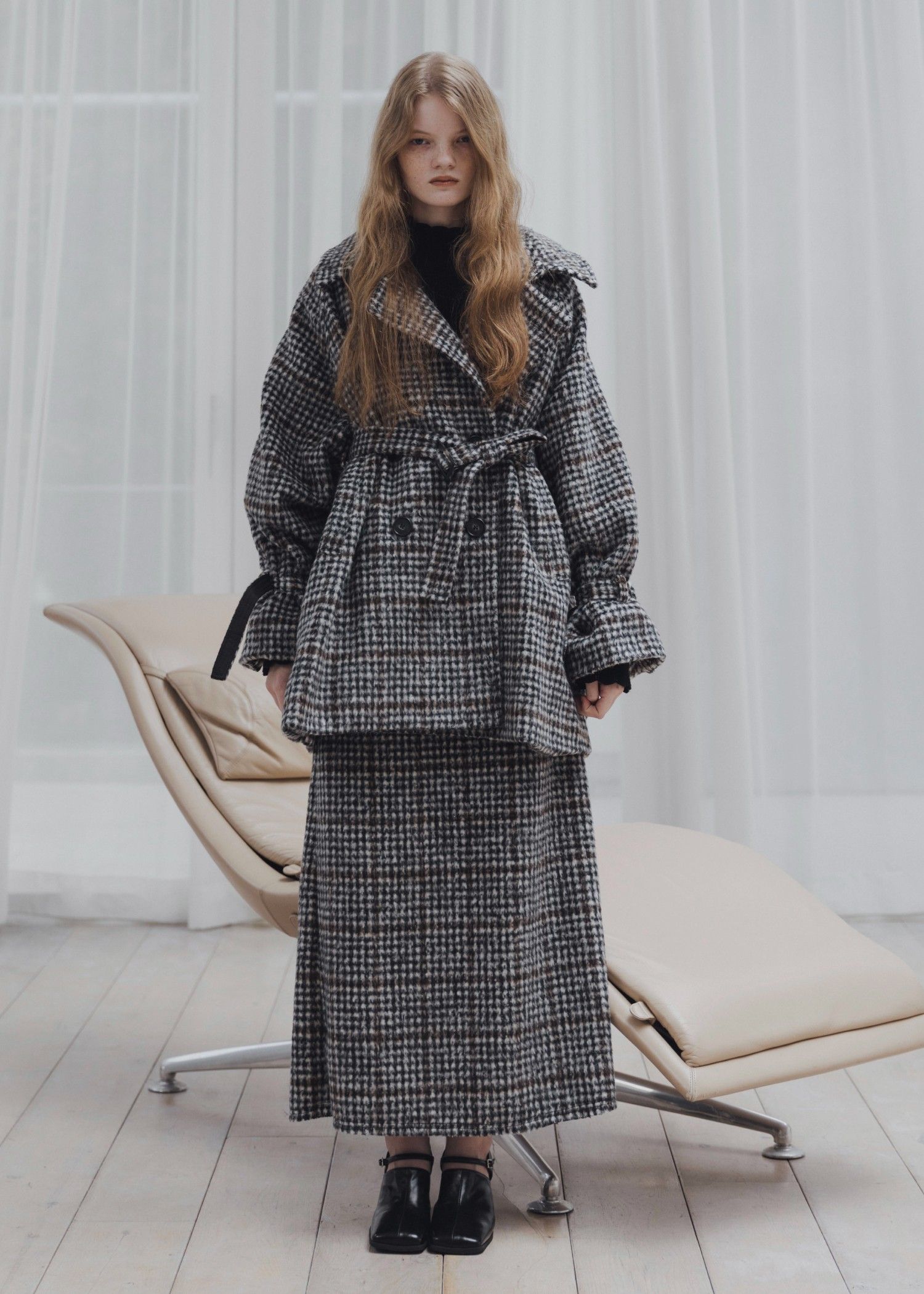 waist frill shaggy pencil SK / ウエストフリル シャギーペンシルスカート (ブラック) / 25AW /