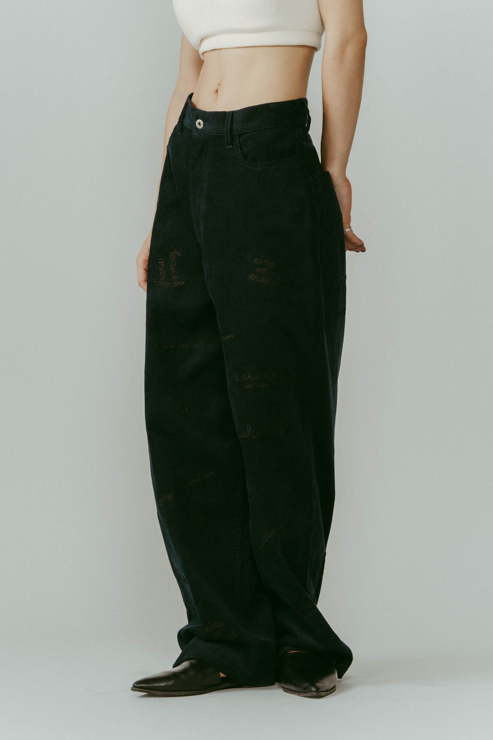 embroidered corduroy pants / レタリング刺繍 コーデュロイパンツ (ネイビー) / 25AW