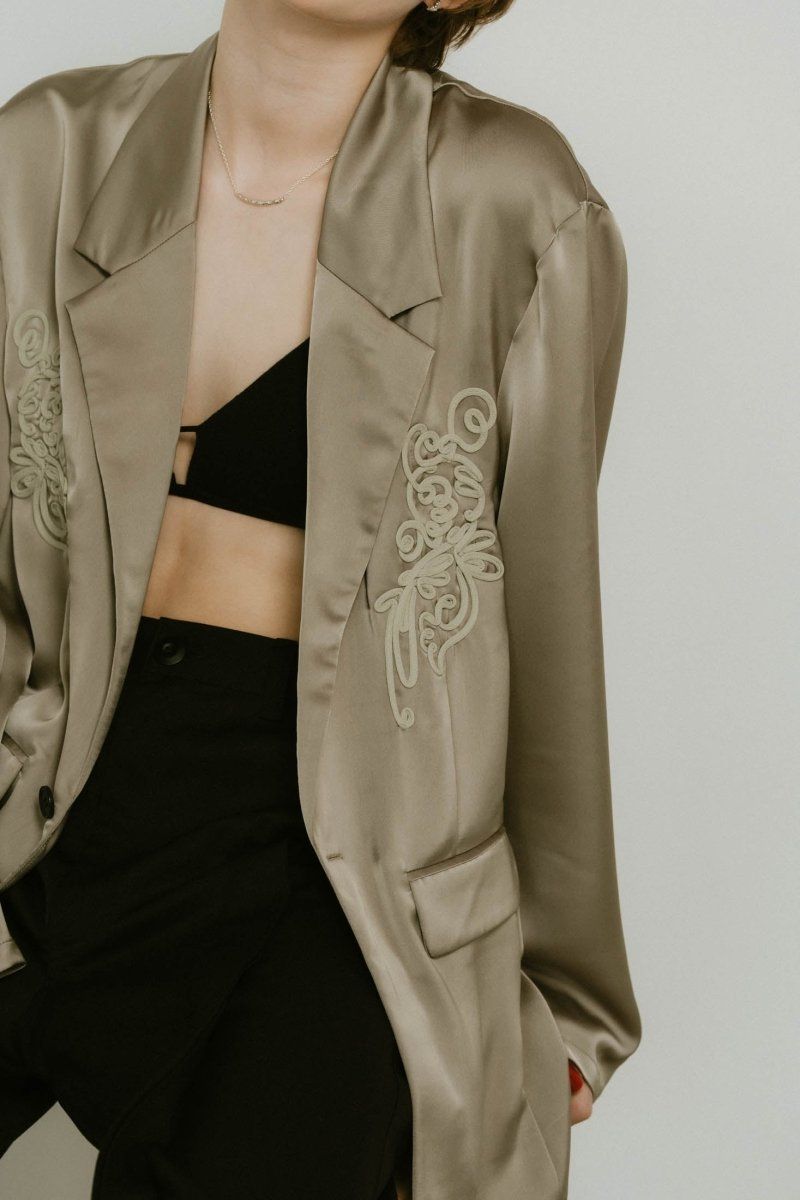 embroidered satin jacket / エンブロイド サテンジャケット (モスグリーン) / 25SS