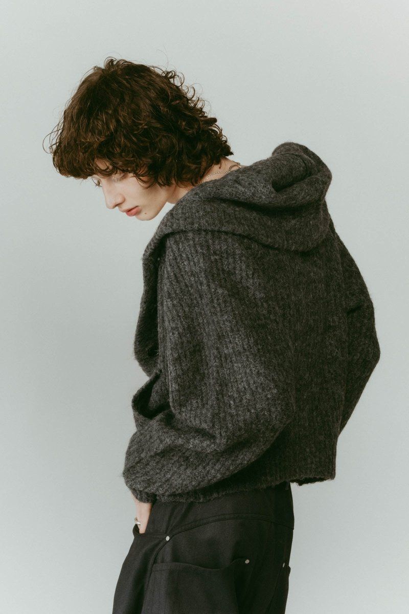 hooded cardigan knit / フーデッド カーディガンニット (グレー) / 25AW