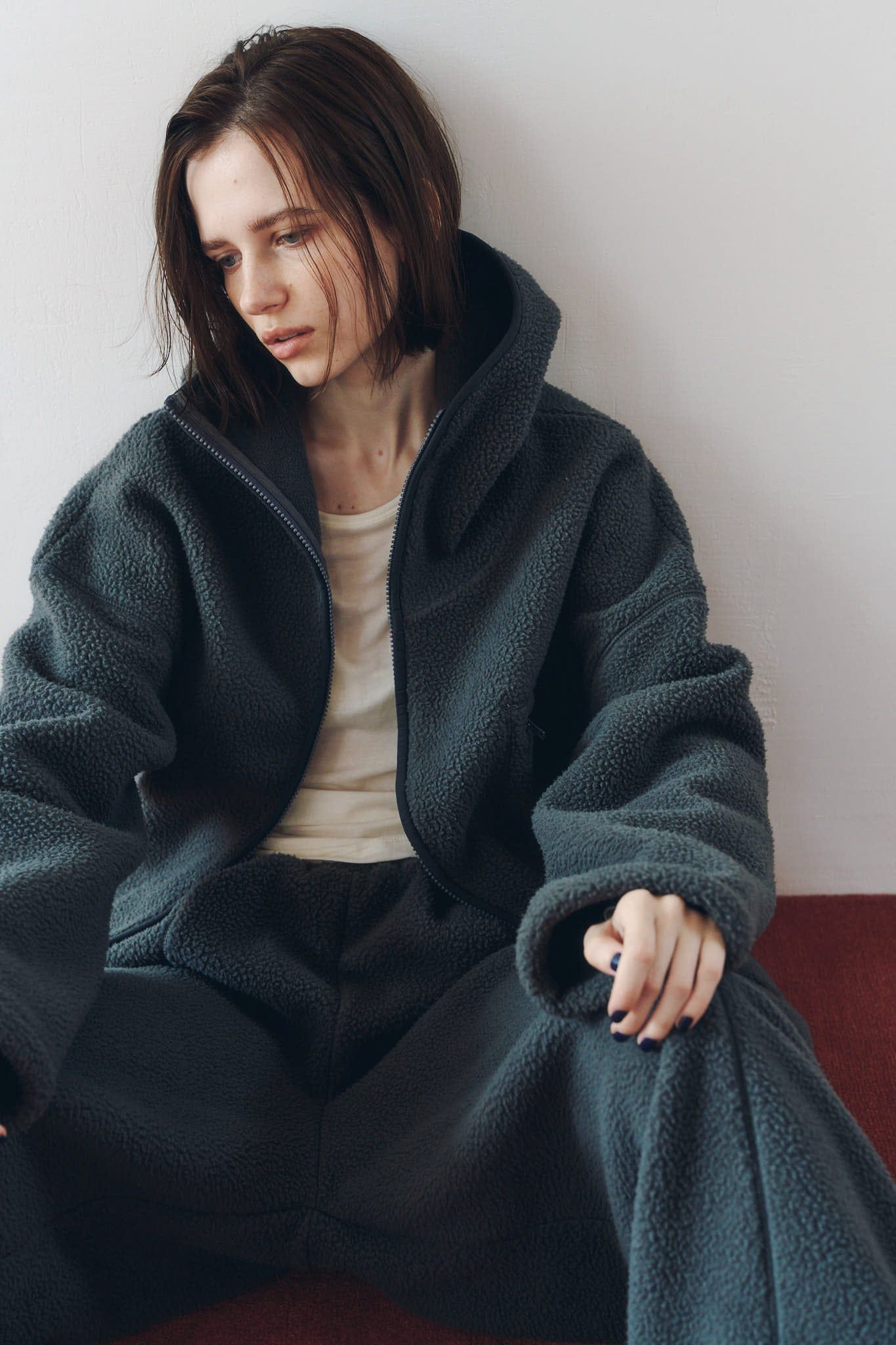 カーブジップ ボアフーディ (グレー) curved zip boa hoodie(unisex) (Gray) / 26AW