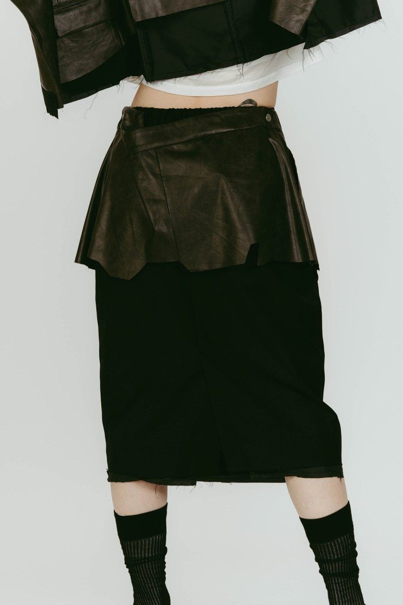 cut layered mid length skirt (Leatherblack) / レイヤード ミディアム丈スカート (レザーブラック) / 26SS