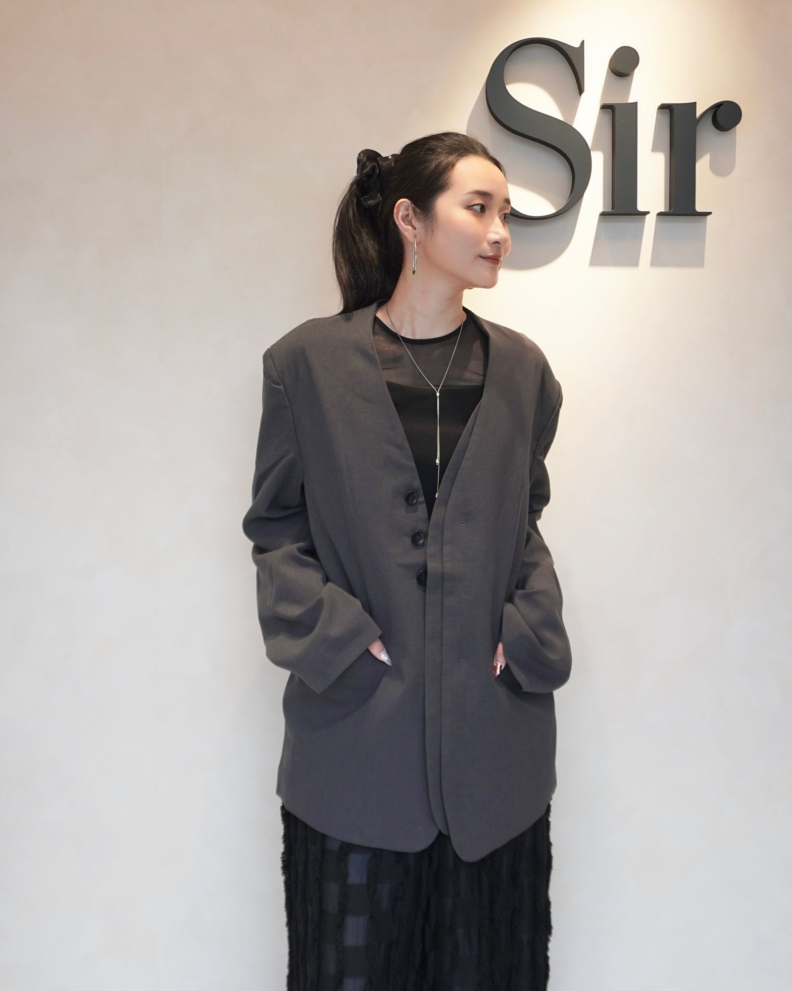 【25AW】Collarless Over Jacket / カラーレスオーバージャケット (チャコールグレー)