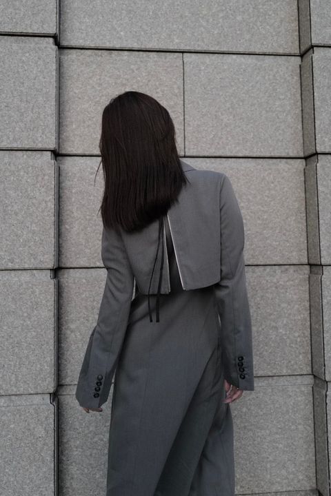 Back ZIP layered onepiece / バックジップ レイヤードワンピース (グレー)