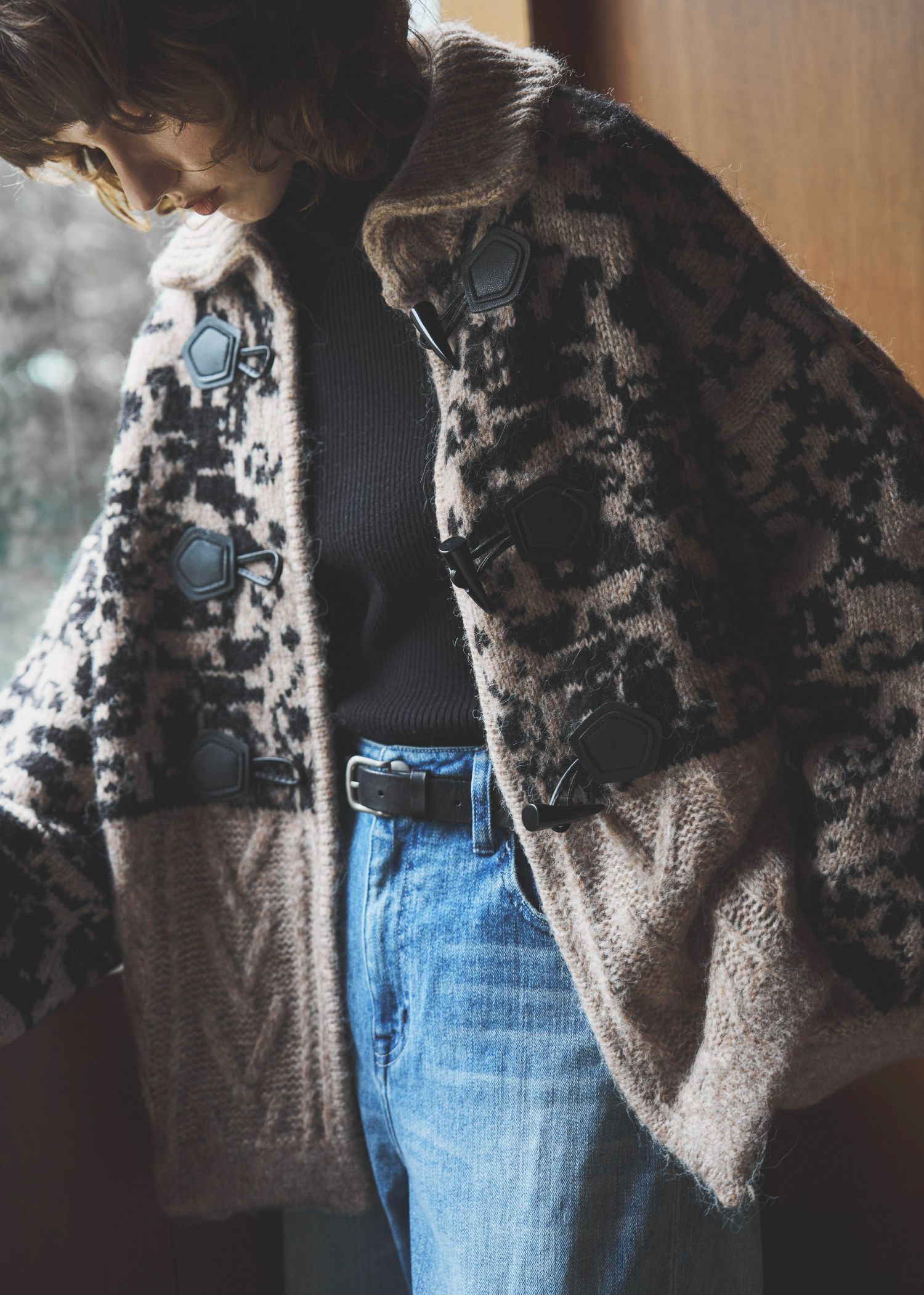 jacquard & cable placement toggle knit / ジャガード ケーブルトグルニット (タン) / 25AW /