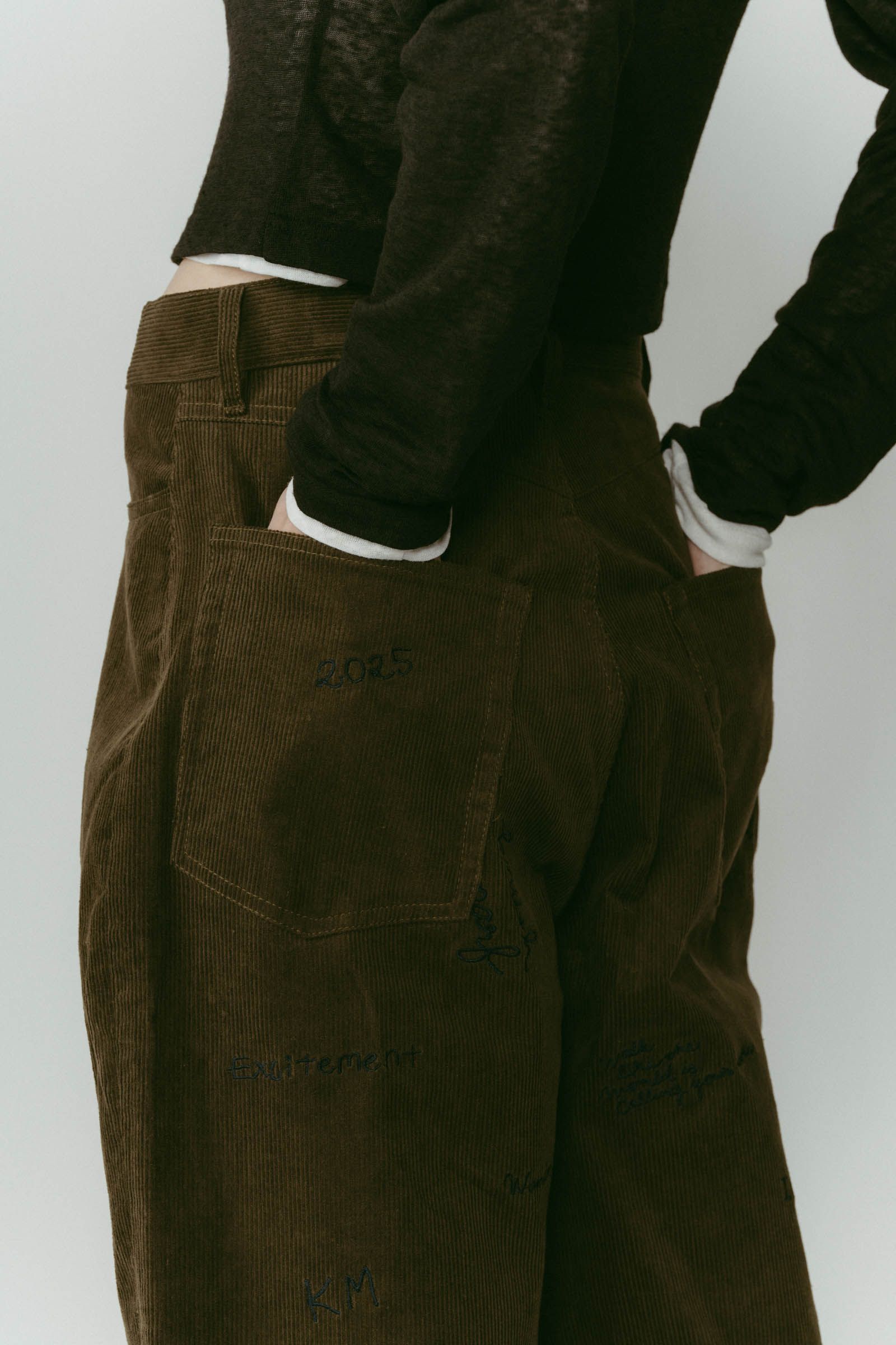 embroidered corduroy pants / レタリング刺繍 コーデュロイパンツ (カーキ) / 25AW