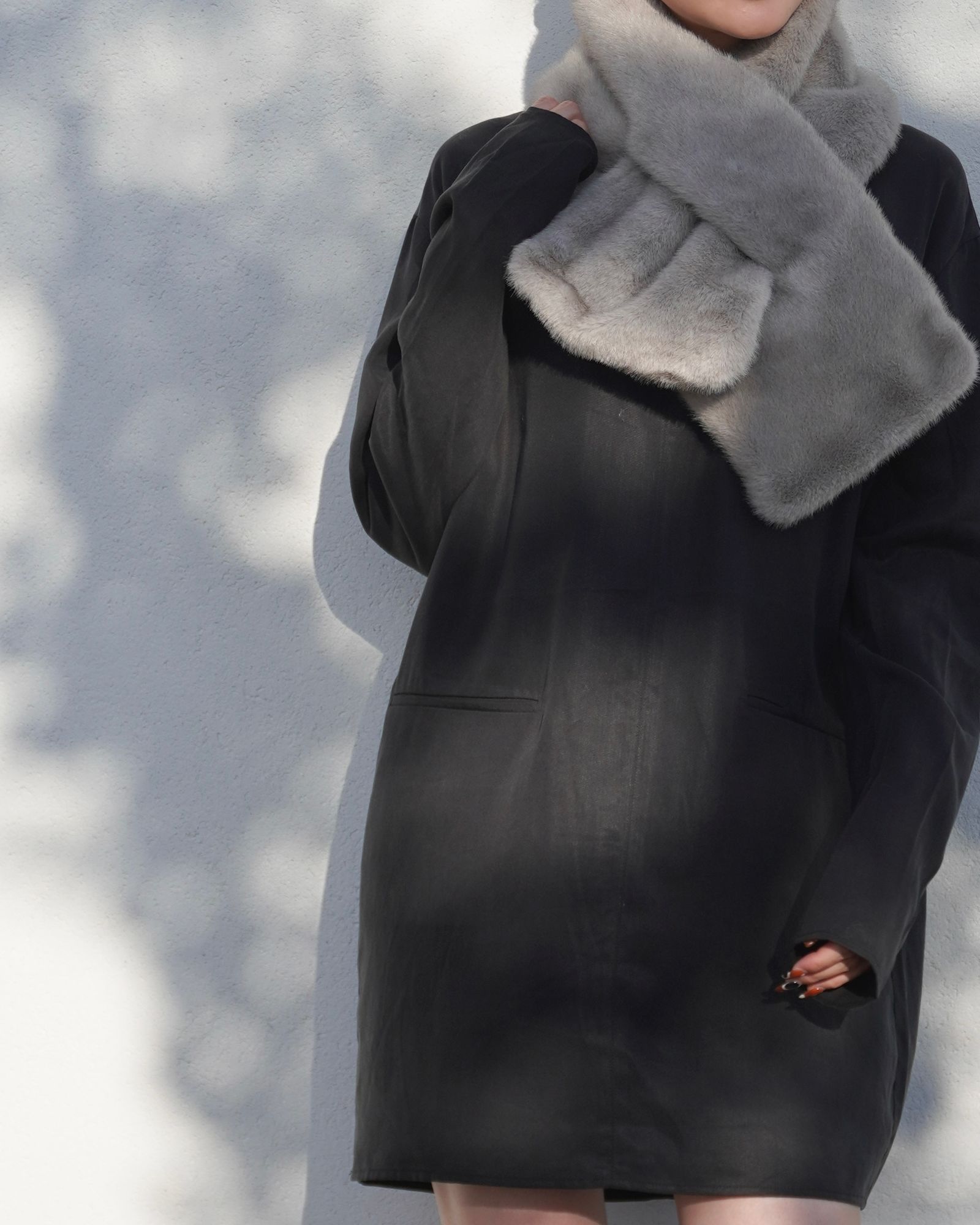 【25AW】Mink Like Fur Tippet (ライトグレー) / ミンクライクファー ティペット / ストール / エコファー / フェイクファー