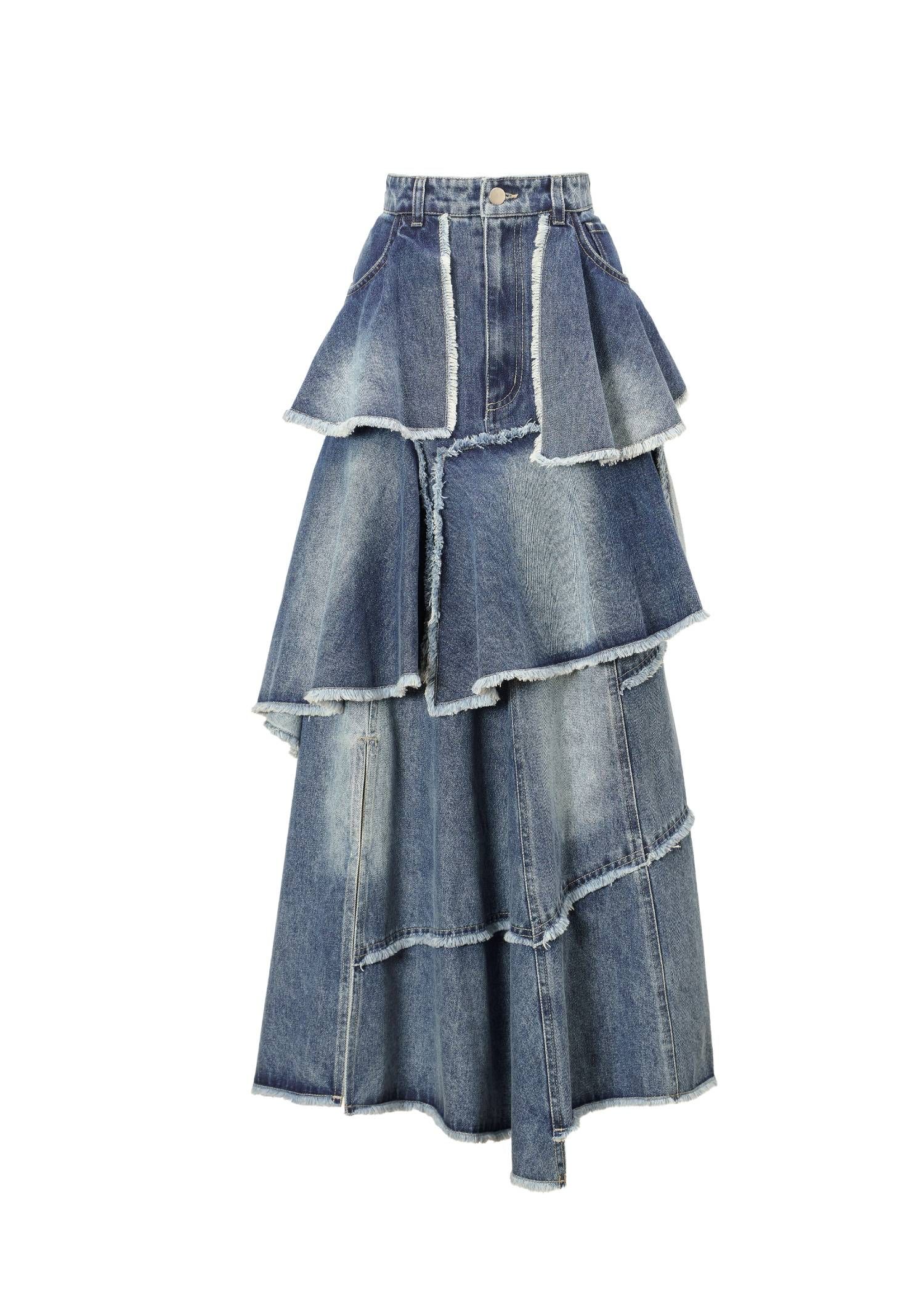 ランダム ティアードフリル デニムスカート (ブルー) random tiered frill denim SK (Blue) /  26SS