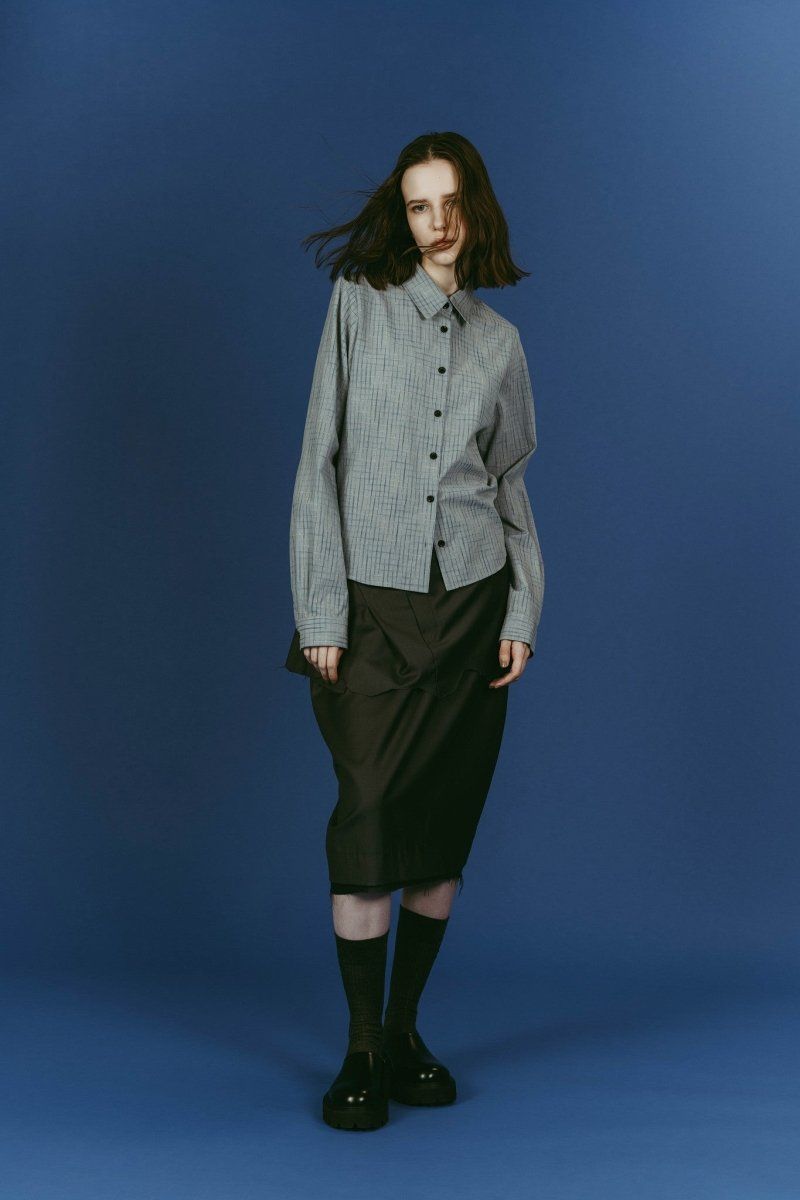 2-piece layered compact shirt (BlueChacoal) / 2ピース レイヤードコンパクトシャツ (ブルーチャコール) / 26SS
