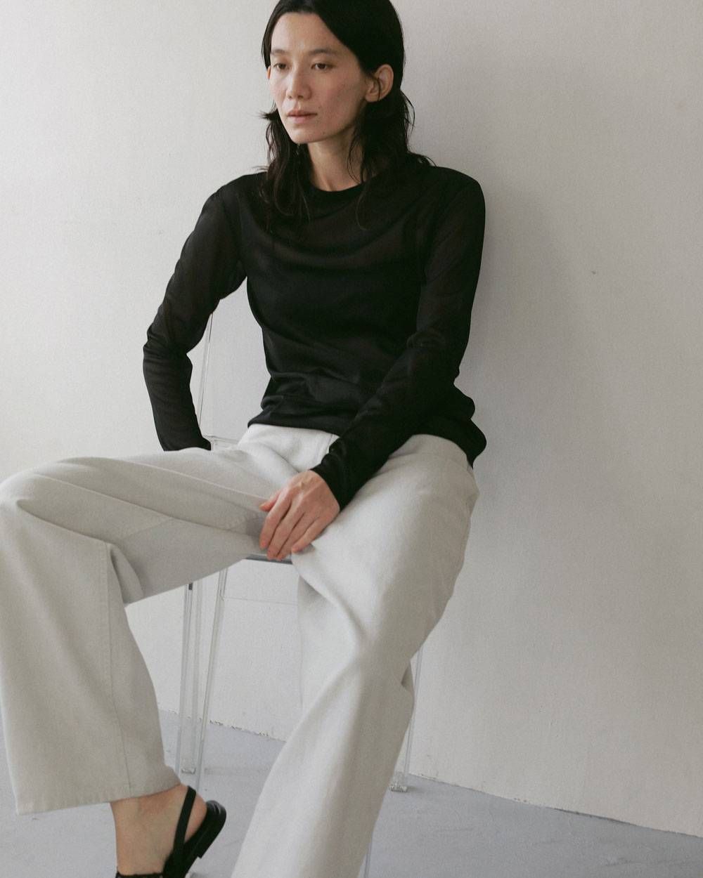 スリット シフォントップス (ブラック) Slit Chiffon Tops (Black) / 27SS